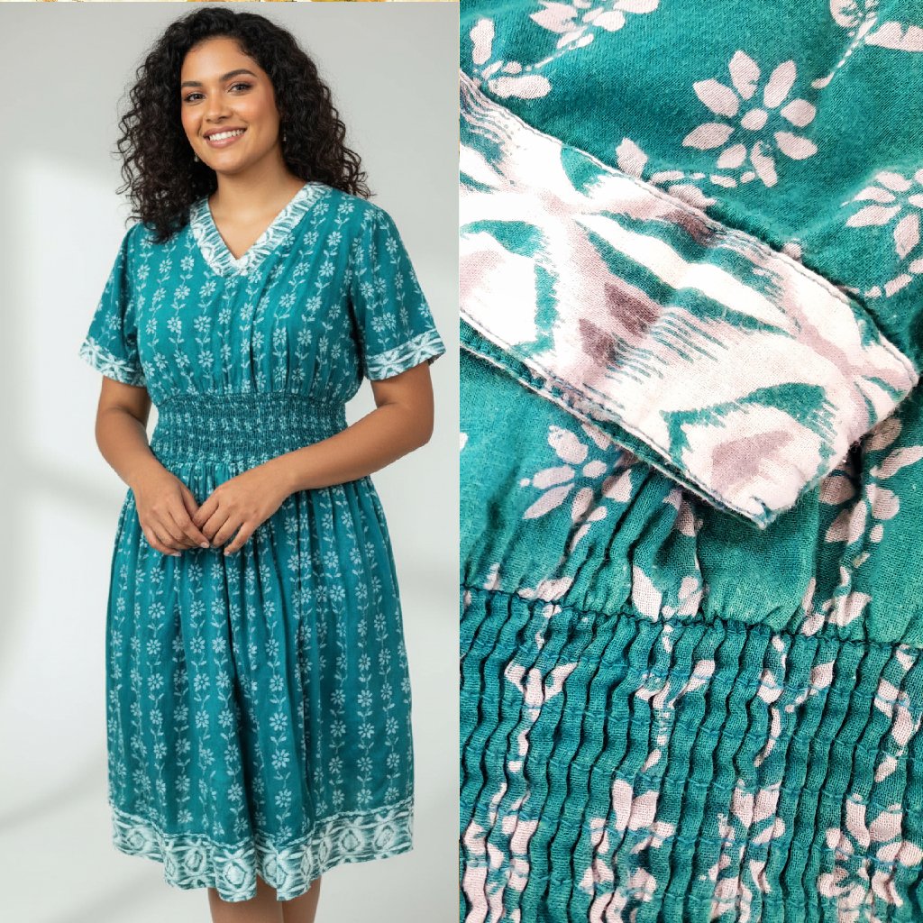 Vtg 90s Boho Smocked Waist Cotton Dress  Anthony Richards Brand